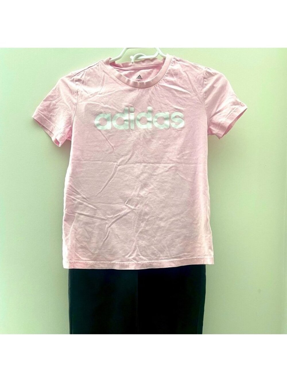 Adidas Black Joggers and Baby Pink T-Shirt 2 Piece Set Size Small